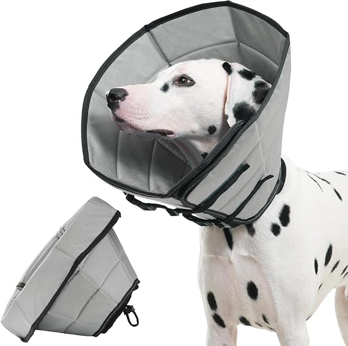 Avont Dog Cone Alternative, Adjustable Soft Comfy Foldable E Cones for Medium Large Dogs After Surgery, Escape-Proof Elizabethan Collar for Surgical Wound Recovery Stop Licking -Grey(L)