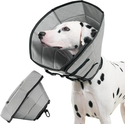Avont Dog Cone Alternative, Adjustable Soft Comfy Foldable E Cones for Medium Large Dogs After Surgery, Escape-Proof Elizabethan Collar for Surgical Wound Recovery Stop Licking -Grey(S)