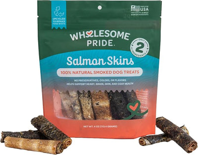 Wholesome Pride Smoked Salmon Skins Dog Treats – Limited Ingredient, Dehydrated & Crispy, Sustainably Sourced, Made in USA, 4 oz