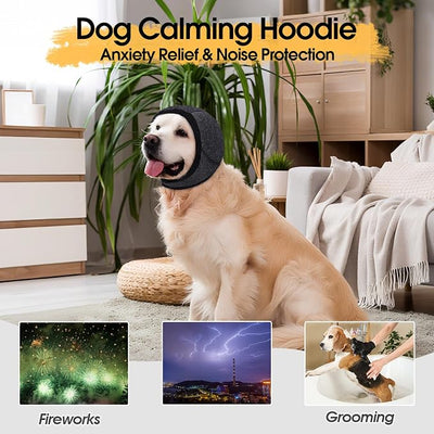 Dog Calming Hoodie, Dog Ear Muffs Noise Protection & Anxiety Relief, No Shake Ear Wraps for Dogs Quiet Ears Cover Headband for Fireworks Grooming Swimming Bathing Force Drying