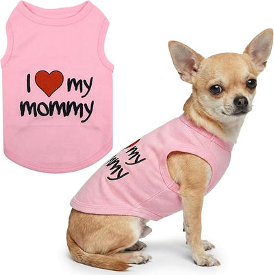 Parisian Pet Dog Shirt for Mother's Day - 100% Cotton Shirts for Large Dogs - Pink Sleeveless Girl Pet Clothes - Lightweight Pet Tshirts - Breathable Puppy Clothes - Stretchy I Love My Mommy Dog Shirt