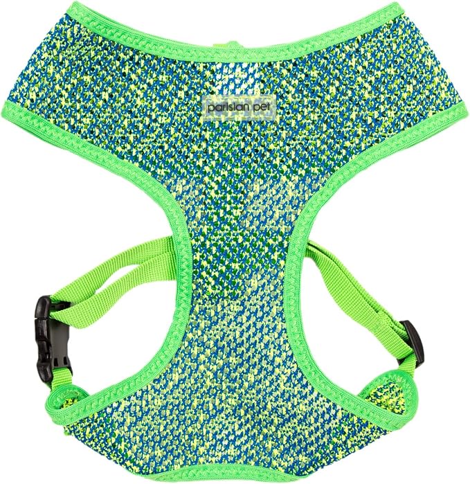 Parisian Pet Dog Harness - Breathable Mesh Green Blue No Pull Puppy Harness with Leash Ring - Adjustable Harnesses for Dogs - Soft Padded Step-in Pet Vest - Lightweight Vests for Medium Sized Dogs