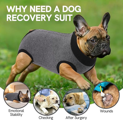 SAWMONG Recovery Suit for Dogs Female Male, Cotton Breathable Dog Onesie After Surgery Spay Neuter, Professional Dog Surgical Suit, Substitute Pet E-Collar Cone (Grey, X-Small)