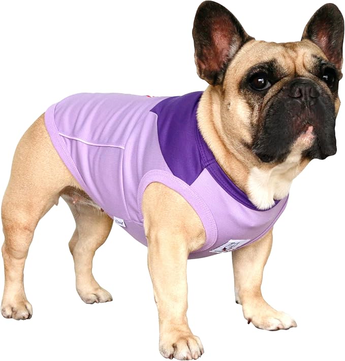 iChoue French Bulldog Summer Cooling Shirt for Dogs UV Sun Protection Vest Sleeveless Breathable Tank Top English Pug Purple - Large