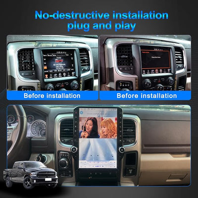 14.5 Inch Android Car Radio for Dodge RAM 1500 2500 3500 2013-2018 Truck Stereo Upgrade Tesla Style Touch Screen Carplay Android Auto GPS Navigation Head Unit (8-128GB)
