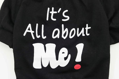 Yorkie Clothes Funny Small Dog T Shirt Black Dog Clothes, L | It's All About Me Print | Summer Stretchy Breathable Fabric | High Belly Cut | Summer Cooling Style