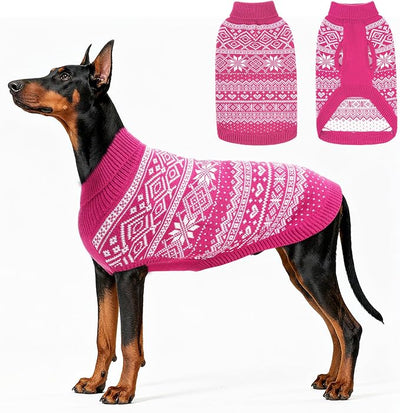 HOMIMP Dog Sweater Argyle - Warm Winter Clothes Puppy Soft Coat, Ugly Dog Sweater for Small Medium and Large Dogs, Pet Clothing Boy Girl, Pink XL