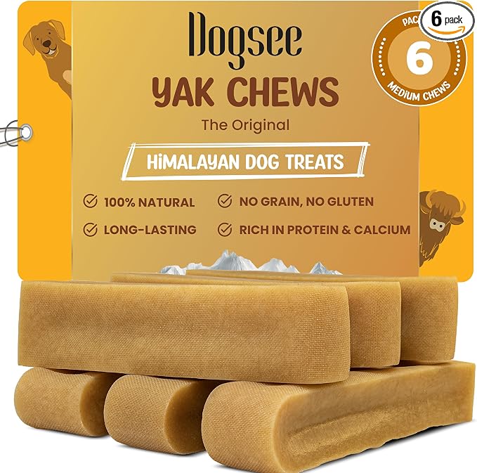 Dogsee Yak Cheese Himalayan Dog Chews 1lb (Medium - 6 Bars), 100% All Natural, 60% Protein, Dog Treats Medium Breed, Yak Chews Long Lasting for Aggressive Chewers, Raw Hide Free