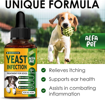 Yeast Infection Treatment for Dogs Helps with Itching & Allergies – Dog Yeast Infection Treatment Liquid Herbal Supplement – for All Breeds – Bacon Taste – 2 Oz
