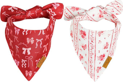 Remy+Roo Dog Bandanas - 2 Pack | Be Mine Valentine's Day Dog Bandanas Set | Premium Durable Fabric | Patented Shape Bandanas for Dogs (Be Mine, Large)