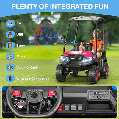 LIGIANT 24V Ride on Car for Big Kids, 4-Seaters Kids Golf Cart, Max. Capacity: 264 Lbs(4 Kids), 4WD Kid's Car w/Remote Control, Detachable Awning, Spring Suspension, Music/Story/Power Display