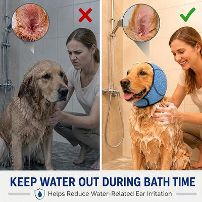 HOFi Dog Ear Cover for Bath: Waterproof Ear Protection to Keep Dog Ears Dry | Block 99% Water During Bath Time - Reduce Ear Infections Risks for Large Breeds Golden/Lab/Shepherd