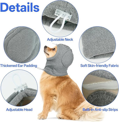 MIGOHI Small Dog Anxiety Relief Ear Muffs - Anti-Slip Dog Ear Cover for Thunderstorm, Fireworks, Sound Reducing Ear Padding & Keep Warm Wrap for Small Dog,M,Gray