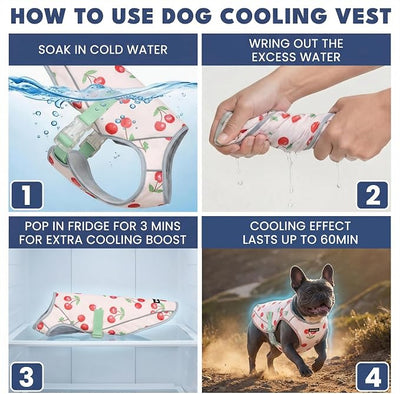 Spark Paws Dog Cooling Vest - SPF 50 UV Sun Protection - Summer Heat Relief Gear for Dogs, Lightweight, Evaporative Cooling - Dog Anxiety Relief Vest During Hot Days - Cherries - Size L