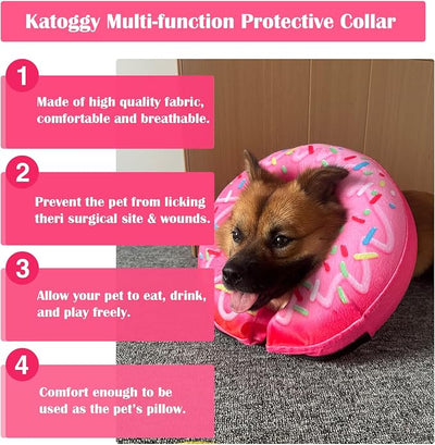 Inflatable Dog Cone Collar for Dogs After Surgery, Soft Adjustable Blow up Donut Dog E-Collar for Small Medium Large Dog and Cats,Pink Donut