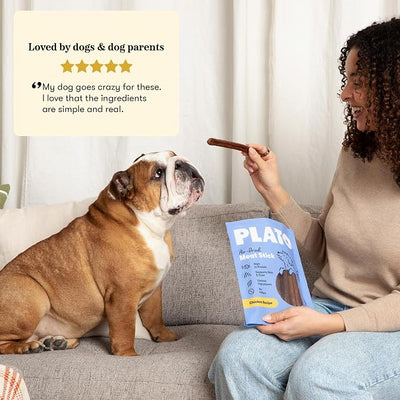 Plato Meat Sticks Chicken Recipe Dog Treats, Air-Dried High-Protein Grain-Free Soft Chews with Omega Fish Oil, 18 oz