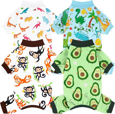XPUDAC 4 Pack Dog Pajamas Soft Strechy Summer Doggie Clothes for Small Medium Dogs Boy Girl Dog Onesie Puppy Pjs Cat Apparel-L