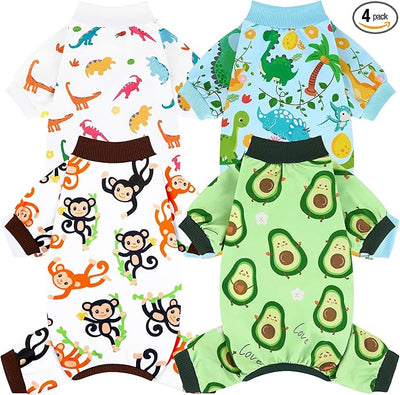 XPUDAC 4 Pack Dog Pajamas Soft Strechy Summer Doggie Clothes for Small Medium Dogs Boy Girl Dog Onesie Puppy Pjs Cat Apparel-Medium