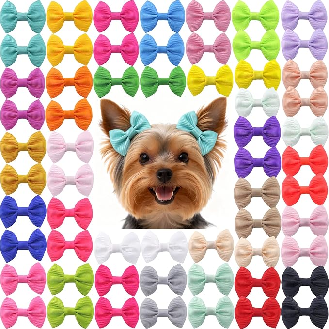 QingHan Hair Bows for Small Dog - 2 inch Pet Bowknots 60pcs (30 Pairs) - Puppy Dogs Grooming Hair Accessories - Dog Hair Clips for Yorkie, Maltese, Shih Tzu