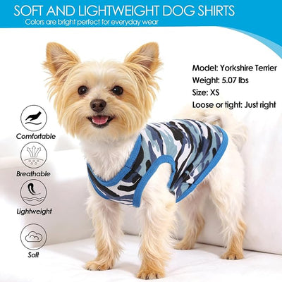 2 Pack Dog Shirts for Small Dogs Girl Boy Camouflage Puppy Clothes Pet T Shirts Dog Clothes for Small Dogs Cats Apparel (Blue Camouflage + Solid Color, XXS)