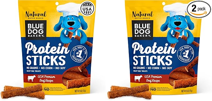 Blue Dog Bakery Protein Jerky Meat Sticks, Made w/USA Beef #1 Ingredient, Healthy Dog Treats, All Natural, 6 oz (Pack of 2)