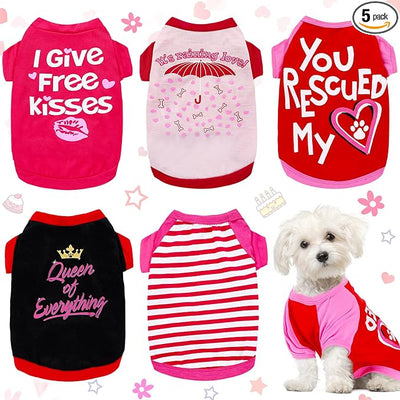 Weewooday 5 Pieces Valentine‘s Day Dog Shirt for Small Dogs Girl Small Dog Puppy Clothes for Chihuahua Yorkie Bulldog Schnauzer Breathable Shirt Vest(Medium)