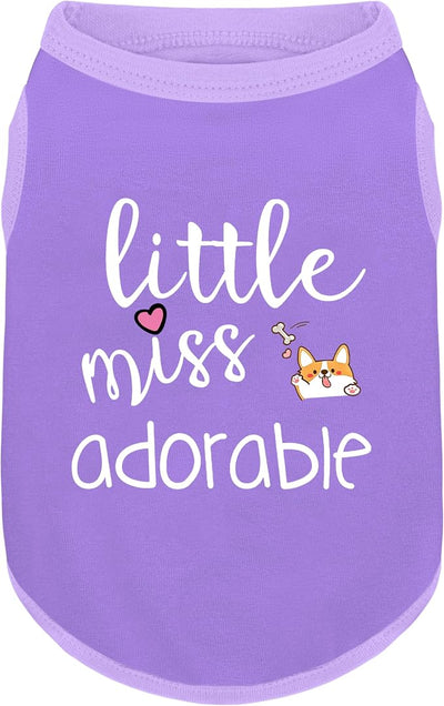 Cotton Dog Shirt with 'Little Miss Adorable' Corgi Head Print, Soft & Breathable Pet Apparel for Small, Medium, and Large Dogs, All-Season Sleeveless Vest, Cute and Comfortable Dog Outfit.Purple 2XL