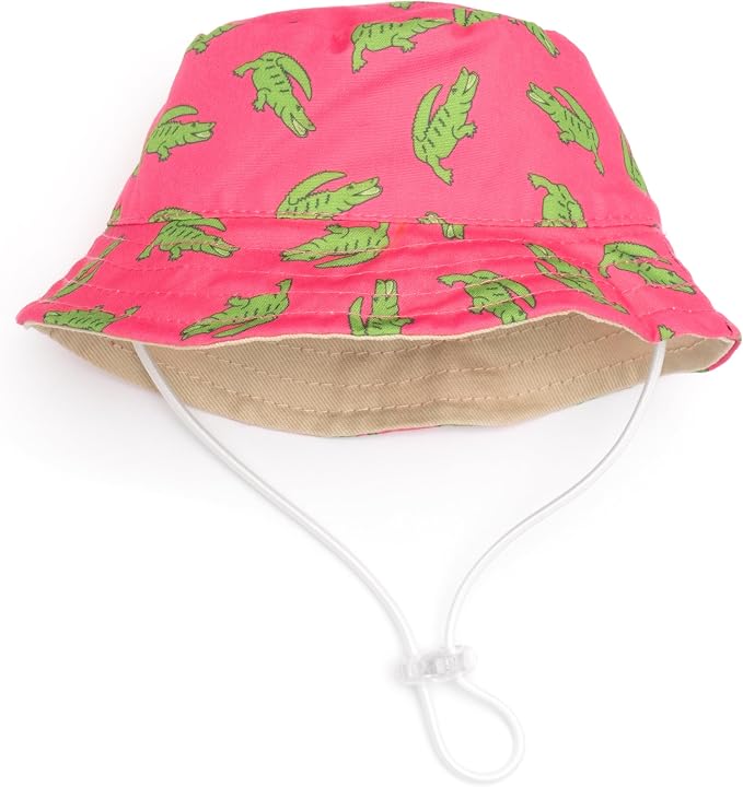 THE WORTHY DOG Alligators Bucket Hat for Dogs – Lightweight Pet Sun Hat with Adjustable Chin Strap, Soft Brim & Bright Colors -Pink, Medium