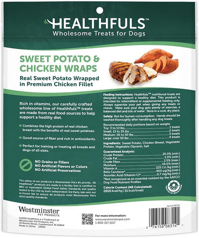 HEALTHFULS Chicken-Wrapped Sweet Potato Treats, 25 oz - Healthy, Protein Rich Treats for Dogs - Long Lasting Dog Chews