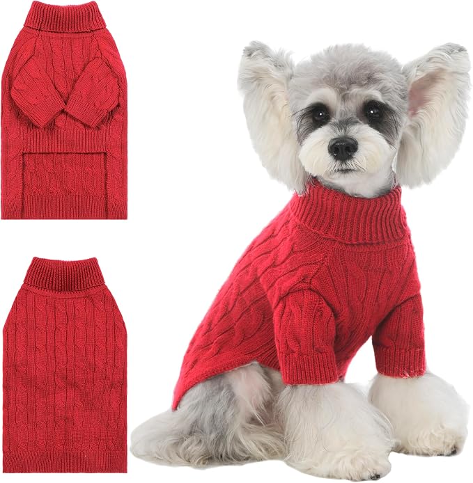 Small/Medium Dog Sweater, Warm Dog Winter Coat w/Sleeves, Comfortable High Neck Premium Dog Clothes for Schnauzer-Best for Holidays, Daily Walks M Deep Red