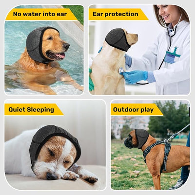 Dog Ear Muffs Noise Protection, Wraps Cover for Dogs Bath Grooming, Adjustable Dog Calming Hoodie Hematoma Anxiety Firework Thunder, Waterproof Dogs Shower Cap Drying Swimming Bathing (SM)