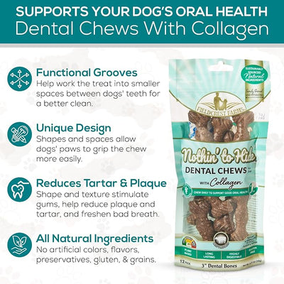 Fieldcrest Farms Nothin’ to Hide Dental Chews with Collagen – 3" Beef‑Flavor Bones, 12‑Pack