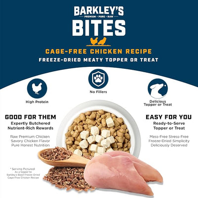 Barkley’s Bag Chicken Bites, Freeze Dried Dog Treats & Food Topper, Made with Chicken and Brown Rice, Small Bite-Sized Pieces for Training Rewards, for All Dog Breeds, Ages & Sizes, 4 Oz Bag (3 Pack)