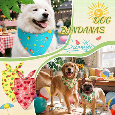 Abbylike 50 Pieces Summer Themed Dog Bandanas Bulk Hawaiian Dog Bandanas for Pets Triangle Kerchief Scarf Bibs Set for Summer Pets Dogs Party Costume Accessories, 25 Styles (25.6 x 17.7 x 17.7)