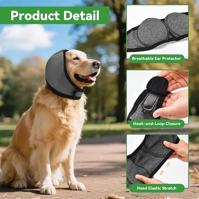 Dog Ear Covers for Bath, Dog Ear Muffs Noise Protection, Elastic Waterproof Ear Protector with Calming Hoodie Design for Fireworks, Vet Visits, Grooming (Gray, Small)