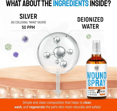 SILVER GRADE Dog Wound Spray Helps with Hot Spots, Irritations, Bites, Burns, Rashes, Itch, Scratching – Better Use with a Dog Cone to Stop Licking – Safe for Large and Small Breeds – 4 oz
