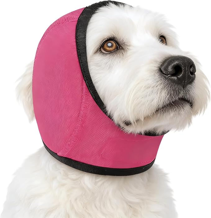 Dog Shower Cap, No Flap Ear Wraps for Dogs, Dog Ear Muffs for Bath – Waterproof Pet Ear Covers for Swimming & Noise Anxiety Relief (Pink, M (Head Circumference 14"-19"))