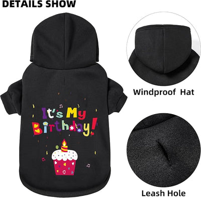 Dog Sweater Dog Hoodie Cold Weather Coat Hooded Sweatshirt for Puppies,Cats, Small Medium Large Dogs (Black(It's My Birthday), XX-Large)