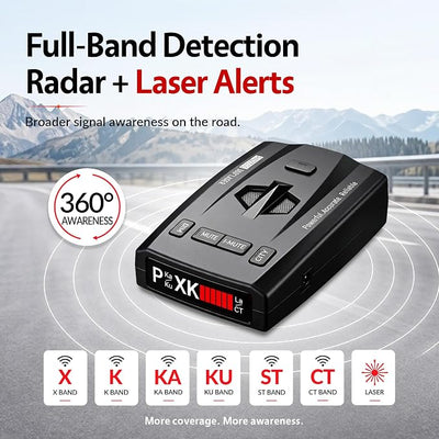 Radar Detector for Cars, Long Range Radar & Laser Detector Up to 1,100 Yards, X/K/Ka/KU/ST/CT Band Detection, DSP False Alert Filtering, Voice Alerts, RDD Stealth Technology, City/Highway Modes