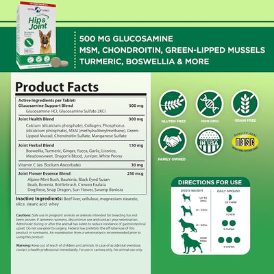 Vital Planet - Natural Hip and Joint Supplement for Dogs - Potent Herbal Blend with Green Lipped Mussel, MSM and Glucosamine (120 Chewable Tabs)