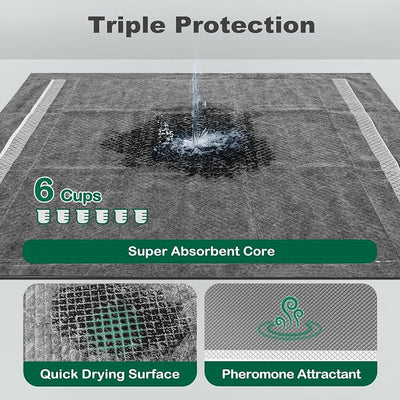 MIZOK Pee Pads for Dogs Charcoal, 28x30in Large Wee Wee Pads for Dogs, Superior Odor Protection, Super Absorbent & Leak-Proof, Puppy Pads with Adhesive Tabs, Thick & Heavy (50 Count)