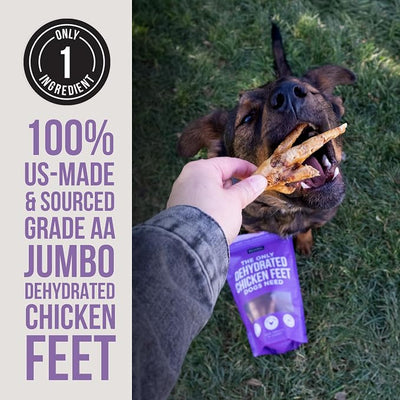 Natural Rapport Dehydrated Chicken Feet Dog Chews - Jumbo Size, Natural Glucosamine & Collagen for Joint & Dental Health (12 Count)