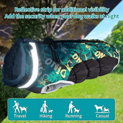 Cutebone Dog Waterproof Winter Coat with Harness, Reflective Warm Dog Jacket with Zipper for Cold Weather, Dog Snowsuit for Small Medium Large Dogs YRFN03S