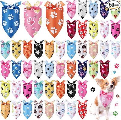 Abbylike 50 Pcs Paw Print Dog Bandanas Bulk Cute Footprint Bandanas for Dogs Triangle Kerchief Bib Scarf for Pets National Dog Day Party Costume Photo Props Accessories Pet Shops (25.6 x 17.7 x 17.7)