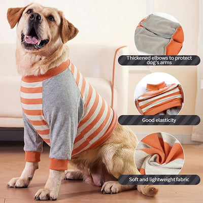 FUAMEY Dog Recovery Sleeve with Elbow Protector,Dogs Shirt Stop Licking Joints,Pet Long Sleeve Suit Protecting Dog's Front Leg Arm Wounds Cover Skin Conditions Orange Stripes 3XL