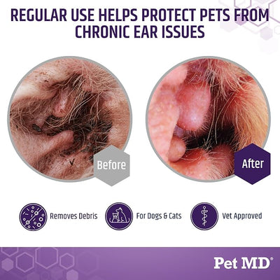 Pet MD Veterinary Tris Flush Cat & Dog Ear Cleaner - Dog Ear Flush - 12 oz