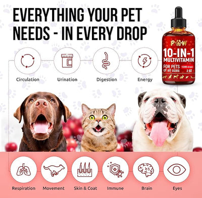 Liquid Multivitamin for Dogs with Glucosamine – Help with Allergies & UTIs – Dog Vitamins and Supplements – Cat Multivitamin for Hips & Joints – B, C & D3 for Coat Shining & Digestion – 2 oz