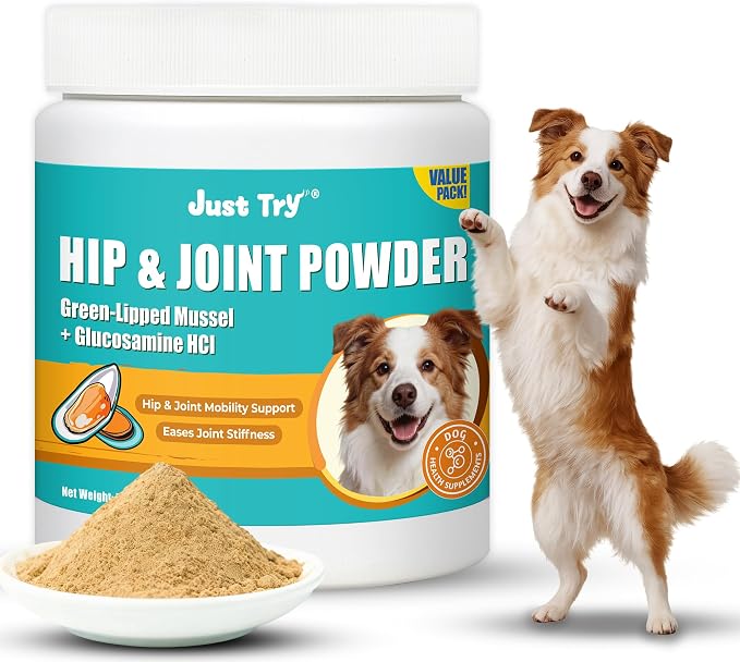 Just Try 7oz Hip & Joint Powder Green-Lipped Mussels for Dogs Glucosamine Chondroitin MSMChicken Flavored Joint Supplement for Dogs Cat Supplies 200g
