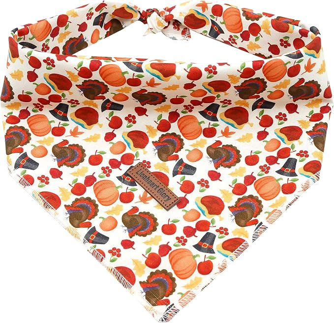 Lionheart glory Turkey Dog Bandanas Fall 1 Pack Washable Soft Dogs Scarf, Square Adjustable Girl or Boy Dog Bandanas for Small Dogs Holiday