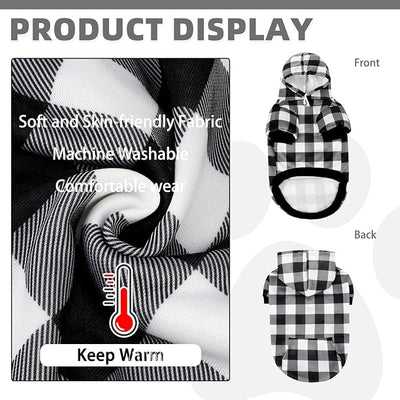 KOOLTAIL Plaid Dog Hoodie for Small Medium Large Dogs - Pet Clothes Sweater with Hat and Pocket for Cold Weather Winter, Warm Soft Hooded Sweatshirt Coat Outfit for Puppy Cats Girls Boys White M